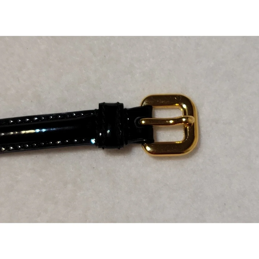 Prada Black Patent Leather Bow Thin Belt Gold Buckle Made in Italy Size 80/32